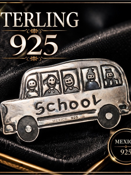 Vintage Jewelry - Vintage Sterling Silver School Bus Brooch 925 Mexico